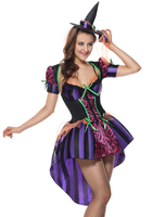 Faschingskostüm Hexe Kostüm Frauen lila Kleider und Hut Karneval Kostüm