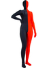 Faschingskostüm Hochwertiger Elastan Zentai mit Farbblock in Schwarz und Rot