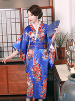 Faschingskostüm Japanische Kostüme für Erwachsene Blaues Kimono-Polyester-Satin-Kleid Orientalische Feiertagskostüme Karneval Kostüm