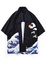 Faschingskostüm Japanische Kostüme Kimono für Erwachsene Schwarzes Polyester-Top-Muster Orientalische Herren-Top-Urlaubskostüme Karneval Kostüm