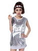 Faschingskostüm Jazz Dance Kostüm Frauen Pailletten Glitter Printed Hip Hop T-Shirt Karneval Kostüm