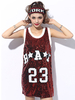 Faschingskostüm Jazz Dance Kostüm Frauen Pailletten Weste Gedruckt Glitter Hip Hop T-shirt Kleid Karneval Kostüm