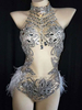 Faschingskostüm Jazz Dance Kostüm Frauen Perlen Federn Bodysuit Glitter Sexy Nightclub Wear Karneval Kostüm Karneval Kostüm