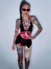 Faschingskostüm Jazz Dance Kostüm Frauen Sexy Printed BH Shorts Jumpsuits Set Karneval Kostüm Karneval Kostüm