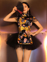 Faschingskostüm Jazz Dance Kostüm Karneval Frauen Schwarz Gedruckt Bögen Rock Und Top Sexy Nachtclub Wear Set Karneval Kostüm