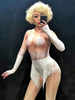 Faschingskostüm Jazz Dance Kostüm Karneval Frauen Sexy Weiß Langarm Illusion Nachtclub Tragen Overall Karneval Kostüm