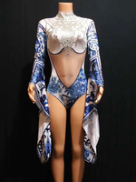 Faschingskostüm Jazz Dance Kostüm Langarm Printed Frauen Bodysuits Karneval Kostüm Karneval Kostüm