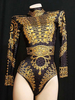 Faschingskostüm Jazz Dance Kostüm Sexy Frauen Gold Langarm Retro Nachtclub Tragen Bodysuits Karneval Kostüm Karneval Kostüm