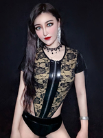 Faschingskostüm Jazz Dance Kostüme Frauen Lace Zipper Jumpsuit Schwarz 2 Stück Dancing Wear Karneval Kostüm