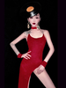 Faschingskostüm Jazz Dance Kostüme Frauen Polyester Riemchen rückenfreies rotes Kleid 4 Stück Tanzabnutzung Karneval Kostüm