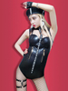 Faschingskostüm Jazz Dance Kostüme Frauen Schwarz Reißverschluss Leder Overall Sexy Tanzen Wear Karneval Kostüm Karneval Kostüm