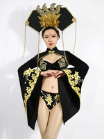 Faschingskostüm Jazz Dance Kostüme im chinesischen Stil Schwarz Damen Shorts Top-BH 3-teiliges Set Tanzbekleidung Karneval Kostüm Karneval Kostüm