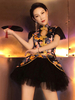 Faschingskostüm Jazztanz Kostüm Karneval Schwarze Frauen im chinesischen Stil Rock und Kleid Set 3 Stück Club Wear Karneval Kostüm