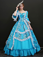 Faschingskostüm Karneval Kostüm Mittelalter Kleidung 3/4 Ärmel Blau Barock Kostüm Rokoko Kleid Renaissance Kleidung Viktorianische Königin Kostüm Vintage Kostüm Karneval Kostüm
