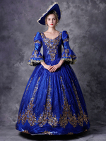 Faschingskostüm Karneval Kostüm Mittelalter Kleidung 3/4 Ärmel Blau Barock Kostüm Rokoko Kleid Renaissance Kleidung Viktorianische Königin Kostüm Vintage Kostüm Karneval Kostüm