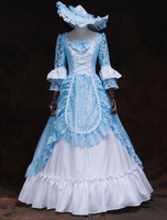 Faschingskostüm Karneval Kostüm Mittelalter Kleidung 3/4 Ärmel Hellschiefergrau Barock Kostüm Rokoko Kleid Renaissance Kleidung Viktorianische Königin Kostüm Karneval Kostüm
