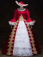 Faschingskostüm Karneval Kostüm Mittelalter Kleidung 3/4 Ärmel Rot Barock Kostüm Rokoko Kleid Renaissance Kleidung Viktorianische Königin Kostüm Vintage Kostüm Karneval Kostüm