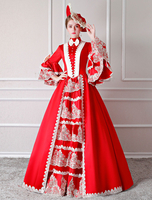 Faschingskostüm Karneval Kostüm Mittelalter Kleidung 3/4 Ärmel Rot Barock Kostüm Rokoko Kleid Renaissance Kleidung Viktorianische Königin Kostüm Vintage Kostüm Karneval Kostüm