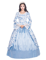 Faschingskostüm Karneval Kostüm Mittelalter Kleidung Lange Ärmel Babyblau und Printmuster Barock Kostüm Rokoko Kleid Renaissance Kleidung Viktorianische Königin Kostüm Karneval Kostüm
