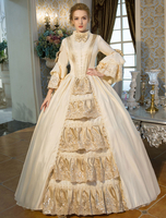 Faschingskostüm Karneval Kostüm Mittelalter Kleidung Lange Ärmel Beige Barock Kostüm Rokoko Kleid Renaissance Kleidung Viktorianische Königin Kostüm Vintage Kostüm Karneval Kostüm