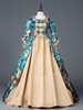 Faschingskostüm Karneval Kostüm Mittelalter Kleidung Lange Ärmel Blaugrün und Printmuster und Schleife Barock Kostüm Rokoko Kleid Renaissance Kleidung Karneval Kostüm