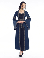 Faschingskostüm Karneval Kostüm Mittelalter Kleidung Lange Ärmel Dunkelmarineblau Barock Kostüm Rokoko Kleid Renaissance Kleidung Viktorianische Königin Kostüm Karneval Kostüm
