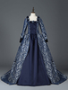 Faschingskostüm Karneval Kostüm Mittelalter Kleidung Lange Ärmel Dunkelmarineblau und Printmuster Barock Kostüm Rokoko Kleid Renaissance Kleidung Karneval Kostüm