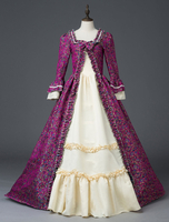 Faschingskostüm Karneval Kostüm Mittelalter Kleidung Lange Ärmel Dunkelrot und Printmuster Barock Kostüm Rokoko Kleid Renaissance Kleidung Viktorianische Königin Kostüm Karneval Kostüm