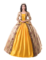 Faschingskostüm Karneval Kostüm Mittelalter Kleidung Lange Ärmel Gold Barock Kostüm Rokoko Kleid Renaissance Kleidung Viktorianische Königin Kostüm Vintage Kostüm Karneval Kostüm