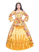Faschingskostüm Karneval Kostüm Mittelalter Kleidung Lange Ärmel Orange und Printmuster und Schleife Barock Kostüm Rokoko Kleid Renaissance Kleidung Karneval Kostüm