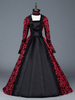 Faschingskostüm Karneval Kostüm Mittelalter Kleidung Lange Ärmel Rot und Printmuster Barock Kostüm Rokoko Kleid Renaissance Kleidung Viktorianische Königin Kostüm Karneval Kostüm