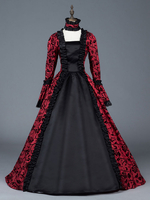 Faschingskostüm Karneval Kostüm Mittelalter Kleidung Lange Ärmel Rot und Printmuster Barock Kostüm Rokoko Kleid Renaissance Kleidung Viktorianische Königin Kostüm Karneval Kostüm