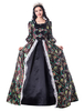 Faschingskostüm Karneval Kostüm Mittelalter Kleidung Lange Ärmel Schwarz und Printmuster und Schleife Barock Kostüm Rokoko Kleid Renaissance Kleidung Karneval Kostüm