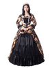 Faschingskostüm Karneval Kostüm Mittelalter Kleidung Lange Ärmel Schwarz und Printmuster und Schleife Barock Kostüm Rokoko Kleid Renaissance Kleidung Karneval Kostüm
