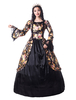 Faschingskostüm Karneval Kostüm Mittelalter Kleidung Lange Ärmel Schwarz und Printmuster und Schleife Barock Kostüm Rokoko Kleid Renaissance Kleidung Karneval Kostüm