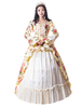 Faschingskostüm Karneval Kostüm Mittelalter Kleidung Lange Ärmel Weiß und Printmuster und Schleife Barock Kostüm Rokoko Kleid Renaissance Kleidung Karneval Kostüm