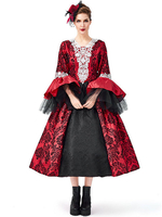 Faschingskostüm Karneval Kostüm Mittelalter Kleidung Rot und Print und Spitzen Barock Kostüm Rokoko Kleid Renaissance Kleidung Viktorianische Königin Kostüm Vintage Kostüm Karneval Kostüm