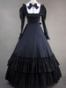 Faschingskostüm Karneval Schwarzes Lolita Kleid aus Baumwolle mit langen Ärmeln und Rüschen