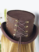 Faschingskostüm Karneval Steampunk Hut braun Perlen Lace Up Steampunk flachen Zylinderhut Damentaschen Karneval Kostüm