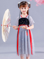 Faschingskostüm Kid chinesische Kostüme plissiert gestickte hellgraue Kleid Urlaub Kostüme Karneval Kostüm