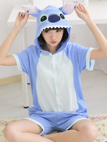 Faschingskostüm Kigurumi Pyjamas Stitch Onesie Blue Short Jumpsuits Sommer Tier Nachtwäsche für Erwachsene Karneval Kostüm