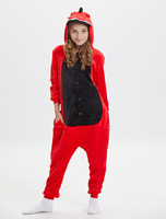 Faschingskostüm Kinder Dinosaurier Kigurumi Onesie Pyjamas Flanell Rot Jumpsuits mit Kapuze Unisex Tier Nachtwäsche Karneval Kostüm