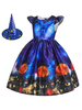Faschingskostüm Kinder Halloween Kleid Print Plissee Skater Kleid Karneval Kostüm