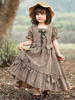 Faschingskostüm Kinder Halloween Kostüme Kariertes Baumwoll-Kinderkleid mit Kopfbedeckung