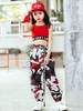 Faschingskostüm Kinder Jazz Dance Kostüm Mädchen rot gedruckt lange Hosen und Crop Top 2 Stück Set Karneval Kostüm