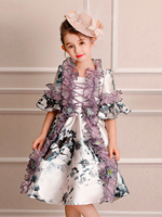 Faschingskostüm Kinder Karneval Kostüm Kleine Mädchen Rokoko Kleid Weiß Printed Rüschen Half Sleeve Royal Vintage Dress Karneval Kostüm Karneval Kostüm