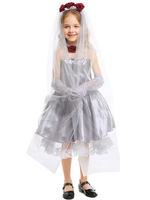 Faschingskostüm Kinder Leiche Braut Cosplay Silber Kleid Handschuhe Tüll Kinder Cosplay Kostüme Karneval Kostüm Karneval Kostüm