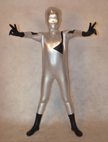 Faschingskostüm Kinder Metallic-Zentai Anzug von Superheros in Silber und Schwarz