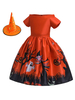 Faschingskostüm Kinder Skater Kleid Halloween Print Oragnge Red Princess Dress Karneval Kostüm