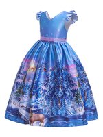 Faschingskostüm Kinder Weihnachten Cosplay Print Rüschen Bogen blau Kleid Kinder Cosplay Kostüme Karneval Kostüm